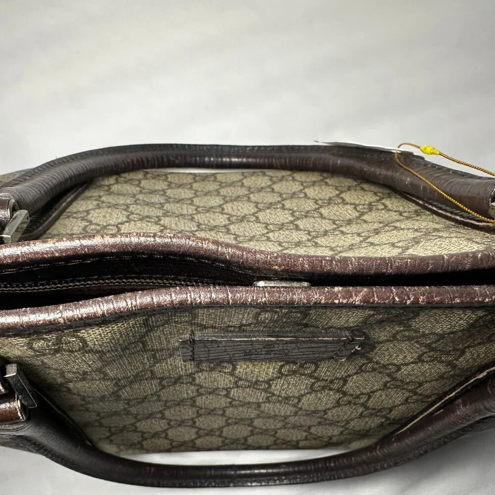 Vintage Gucci GG Supreme Canvas Tote Brown Leather Trim Made In Italy